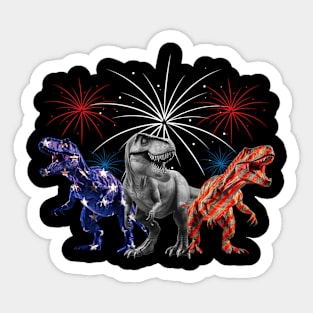 Red White Blue T Rex Dinosaur Firework 4th Of July Sticker